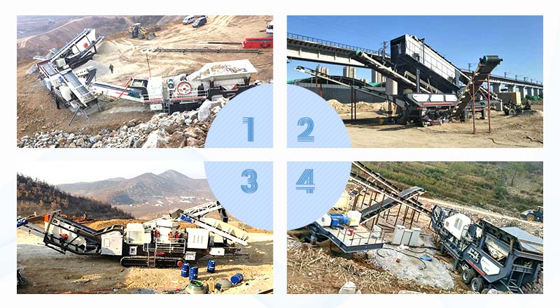 移動(dòng)式破碎設(shè)備生產(chǎn)石子現(xiàn)場(chǎng)